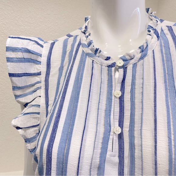 🆕 LOFT Striped Pintucked Flutter Sleeve Top | blue & white | Sz L - Picture 5 of 8
